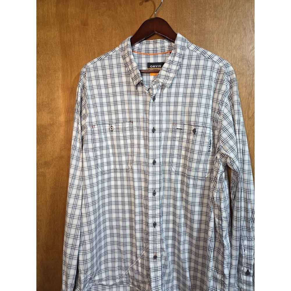 Orvis XL Active Fit Plaid Button Down Shirt White Navy Performance LongSleeve